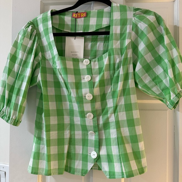 KITRI Women's Bridget Gingham Top, Green Gingham, 8 (Shopbop) - Picture 5 of 7